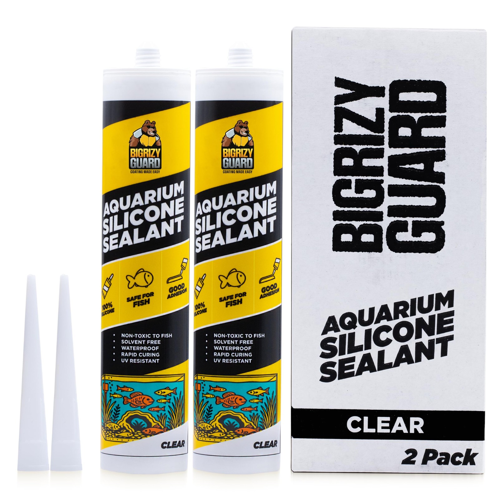 Bigrizy Guard Aquarium Silicone Sealant Clear 2x10.14 Fl oz 2 Pack,