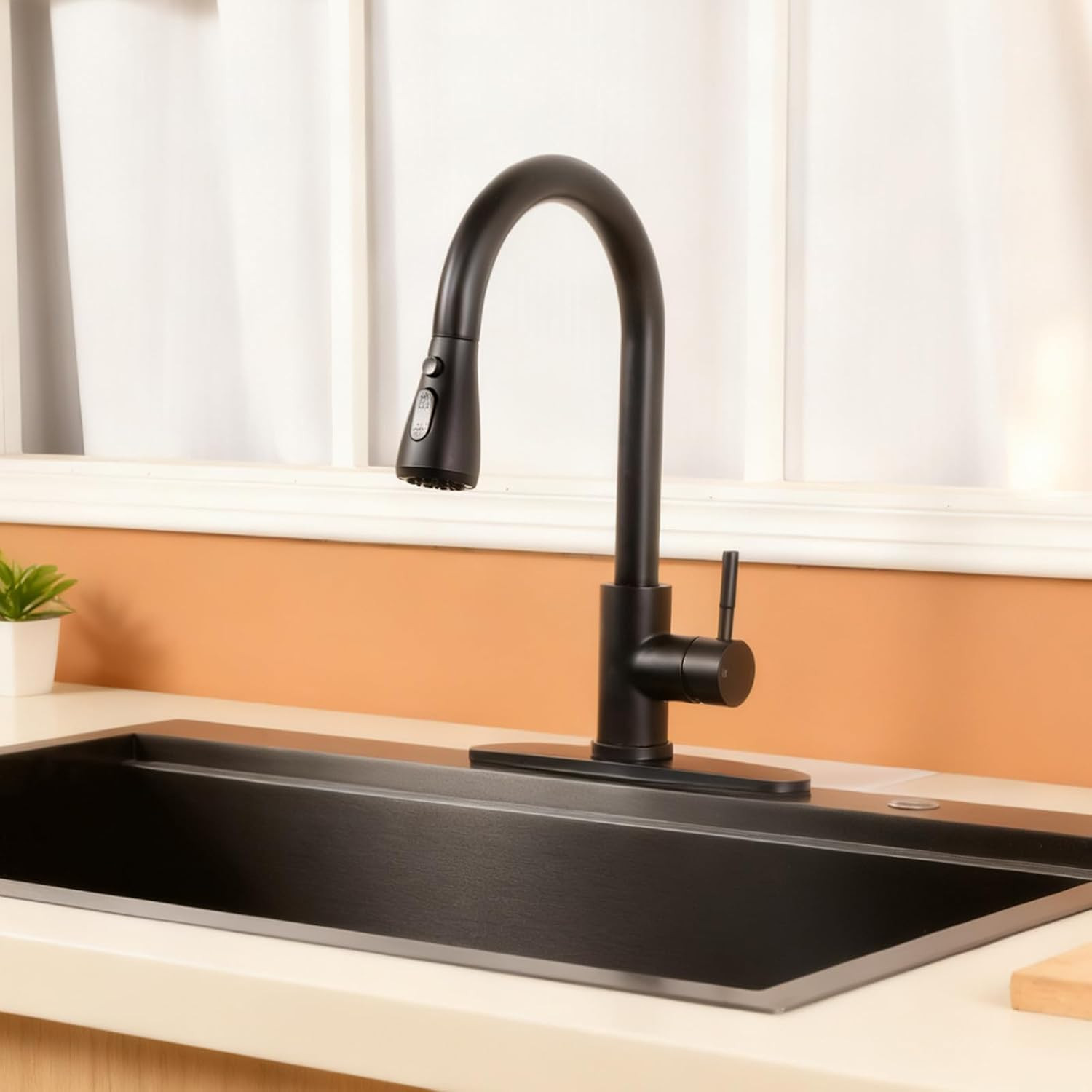 Black Kitchen Faucet with Pull down Sprayer, Single Handle Kitchen Faucet Matte