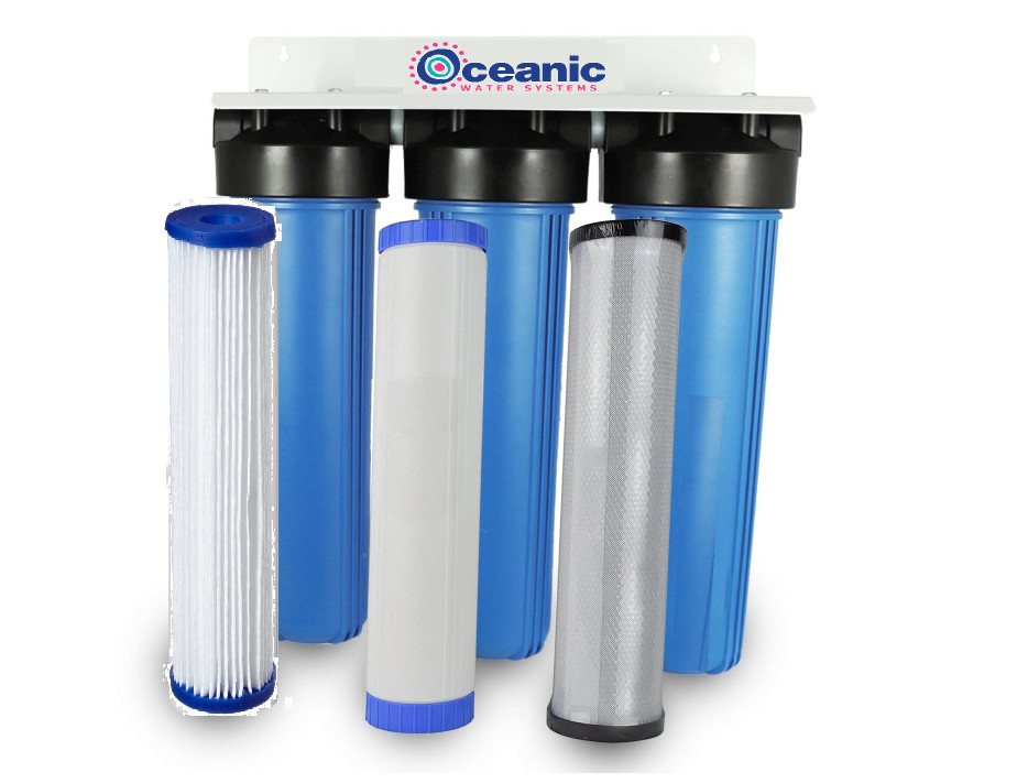 3 Stage 20" Big Blue 1" Port Whole House Water Filter + Filters: Sed, GAC, CB