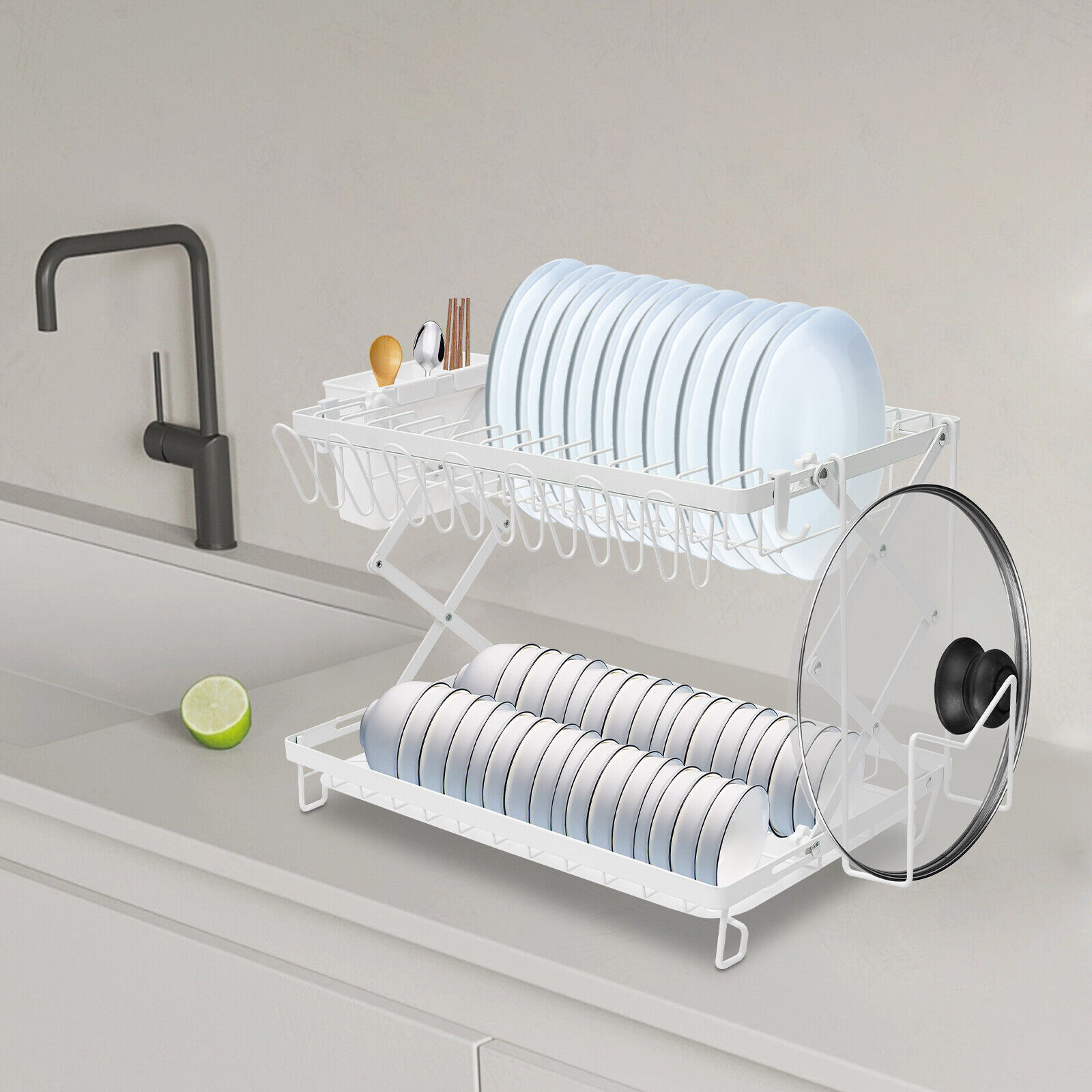 2 Tier Dish Drying Rack for Kitchen, Foldable Dish Drying Rack, Dish Drying Rack