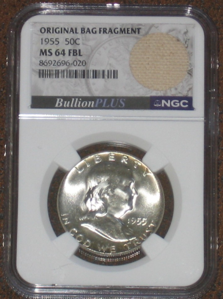 1955 Silver Franklin Half Dollar NGC MS64 FBL Original Bag Fragment 50c Grade