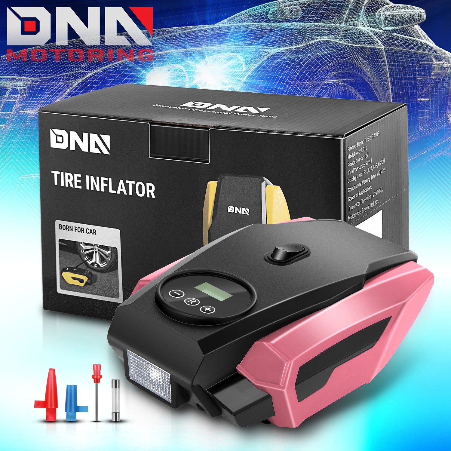 12V Digital Wireless Car Tire Inflator Charger Portable Air Compressor Pump Pink