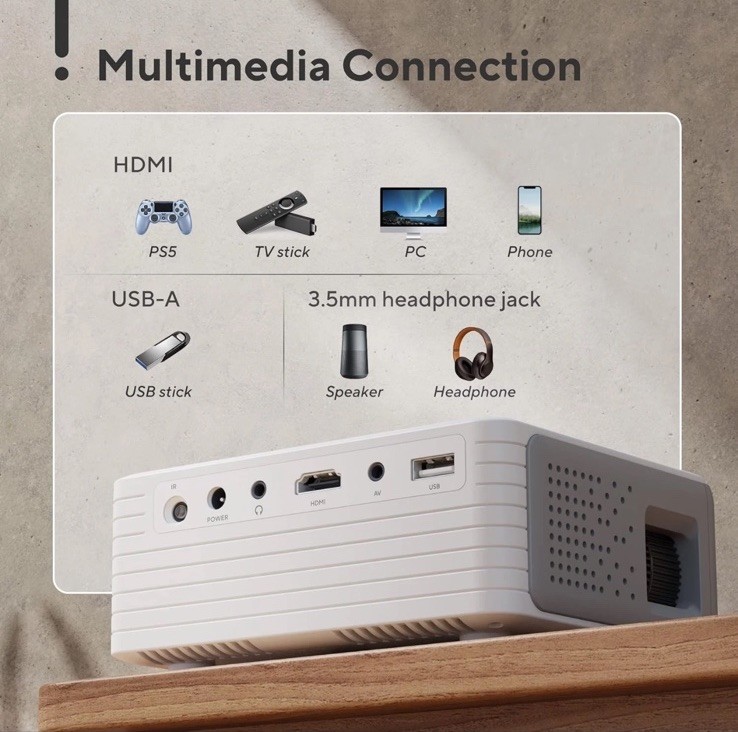 AKIYO O1 Mini LED Portable Projector with Projector Stand iOS/Android HDMI/PS5