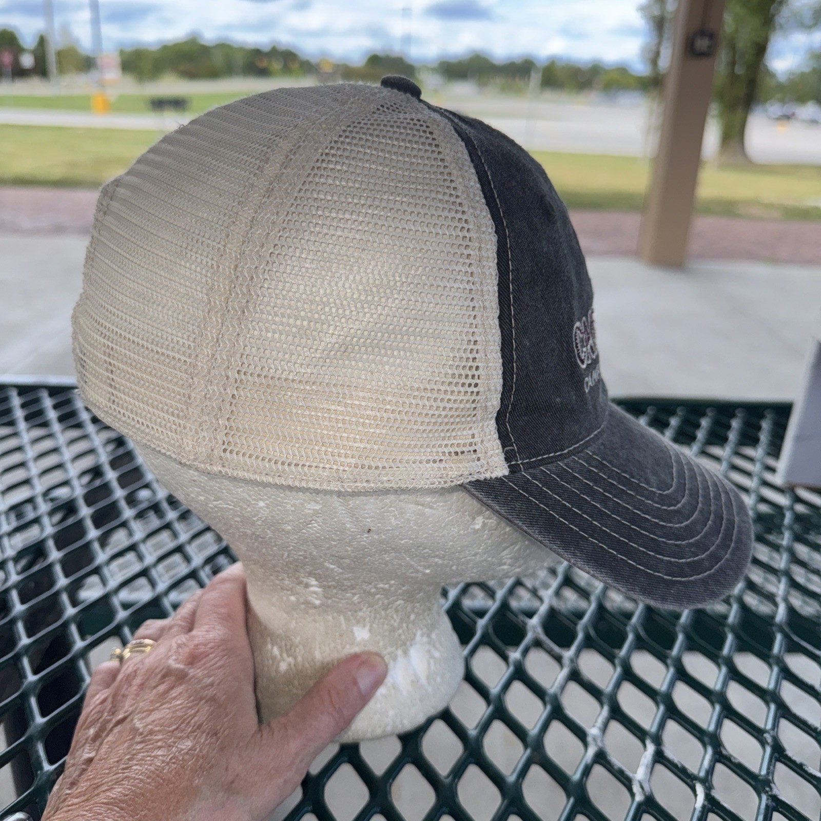 Camp Tannadoonah Camp Life w Logo Trucker Hat Dark Gray White Snapback EUC