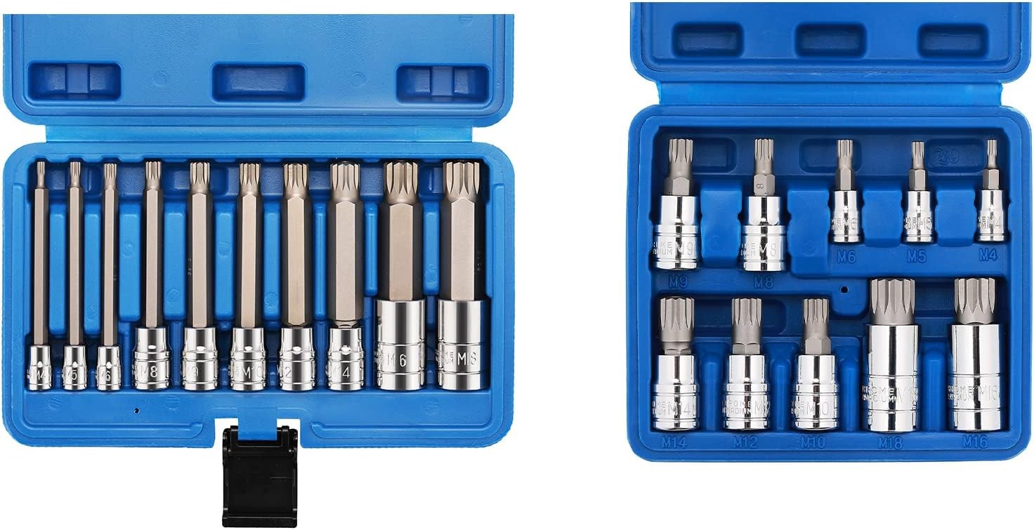 CASOMAN 10 Piece Spline Tip Bit Socket Set, M-Type, S2 and Cr-V One Size