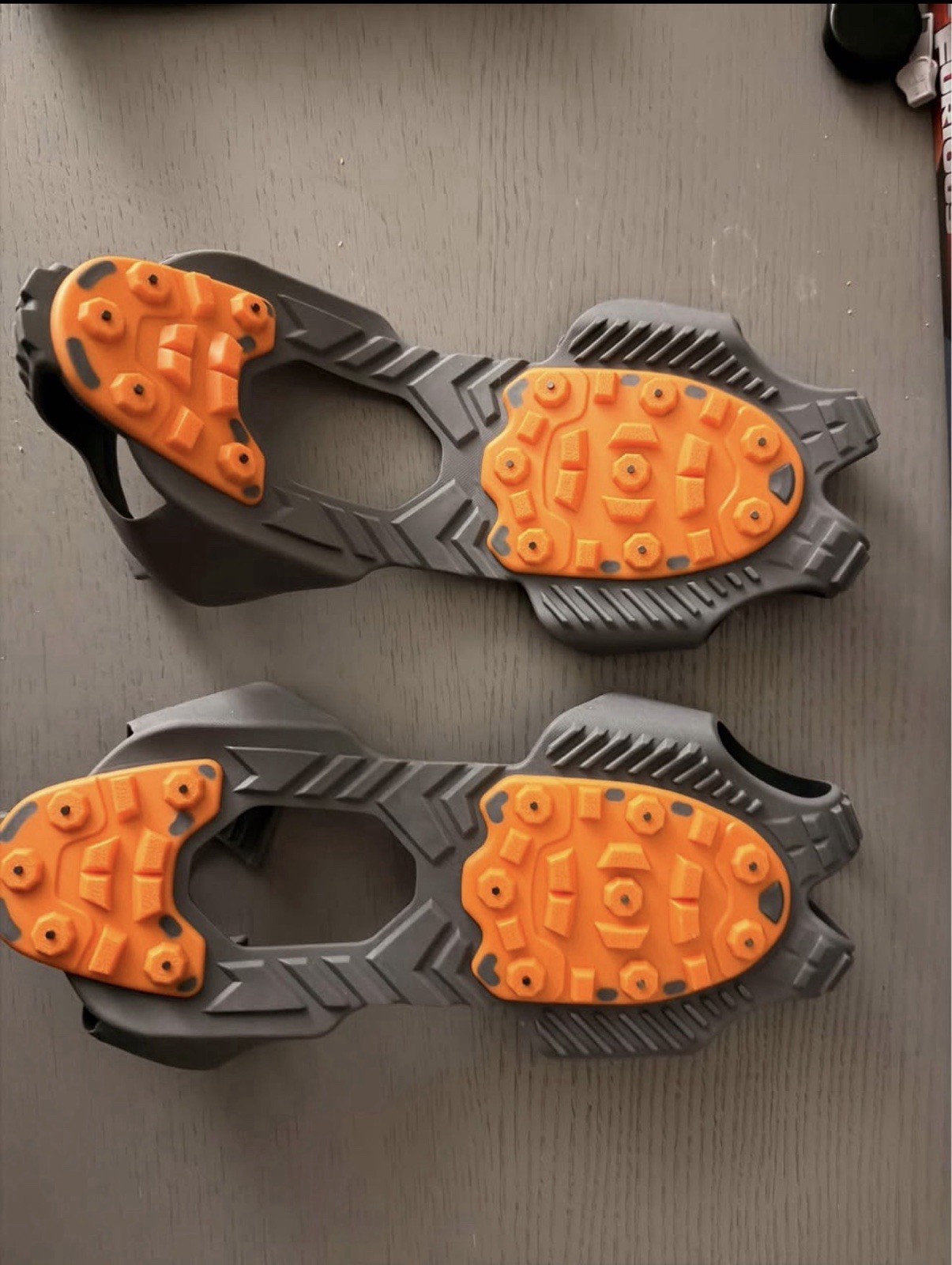 Winter Walking Ice Cleats Boot Traction Grips Pair Black Gray Orange