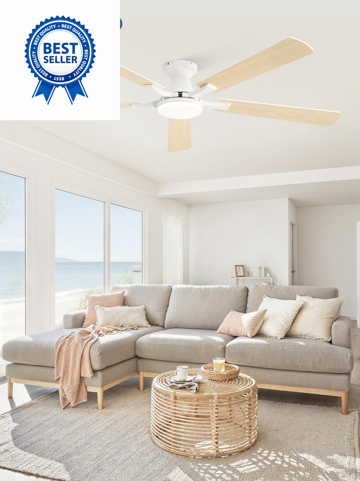 ZMISHIBO 60 Inch Ceiling Fan with Light, App&Remote Control, 60 Inch, White