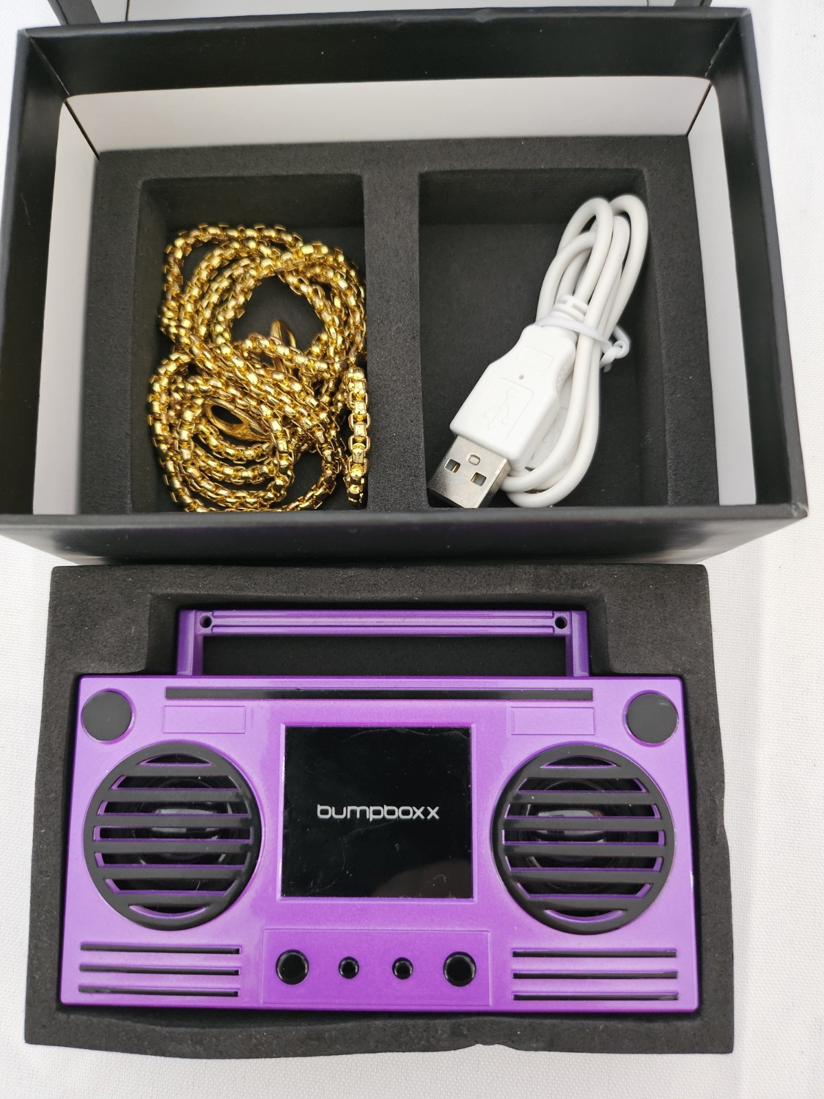 BUMPBOXX Purple Bluetooth Wireless Speaker Microboom W/Charger & Chain