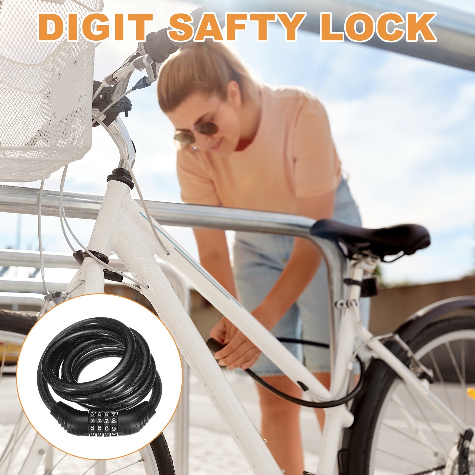 150cm Bike Lock Cable, Security Bike Wire with 4 Digit Code Combination, Black