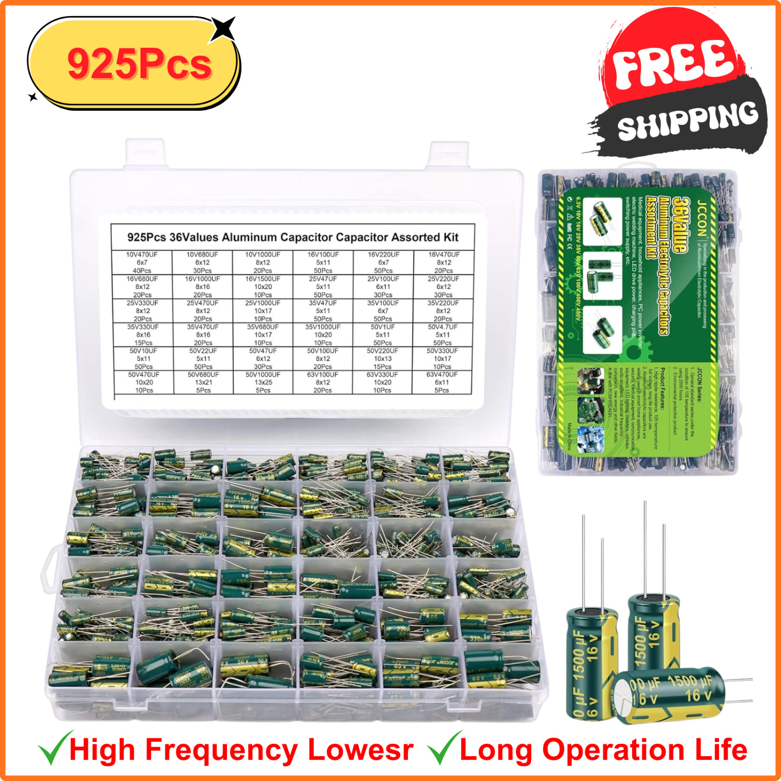 925Pcs 36Values Aluminum Electrolytic Capacitor Assortment Kit Lowesr Capacitor