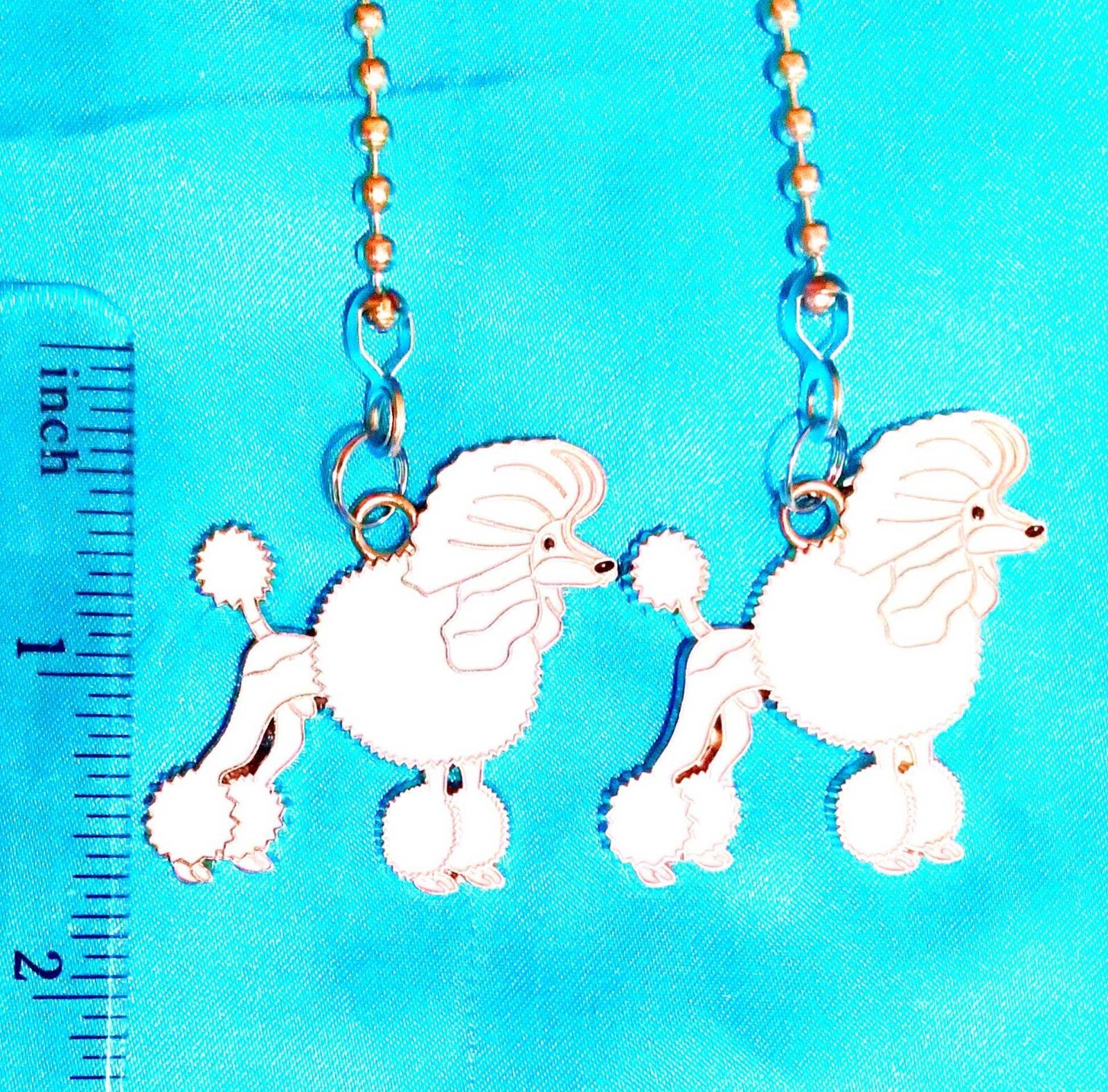Set of Two ~ White POODLES Dog Metal ~ Ceiling Fan Pulls
