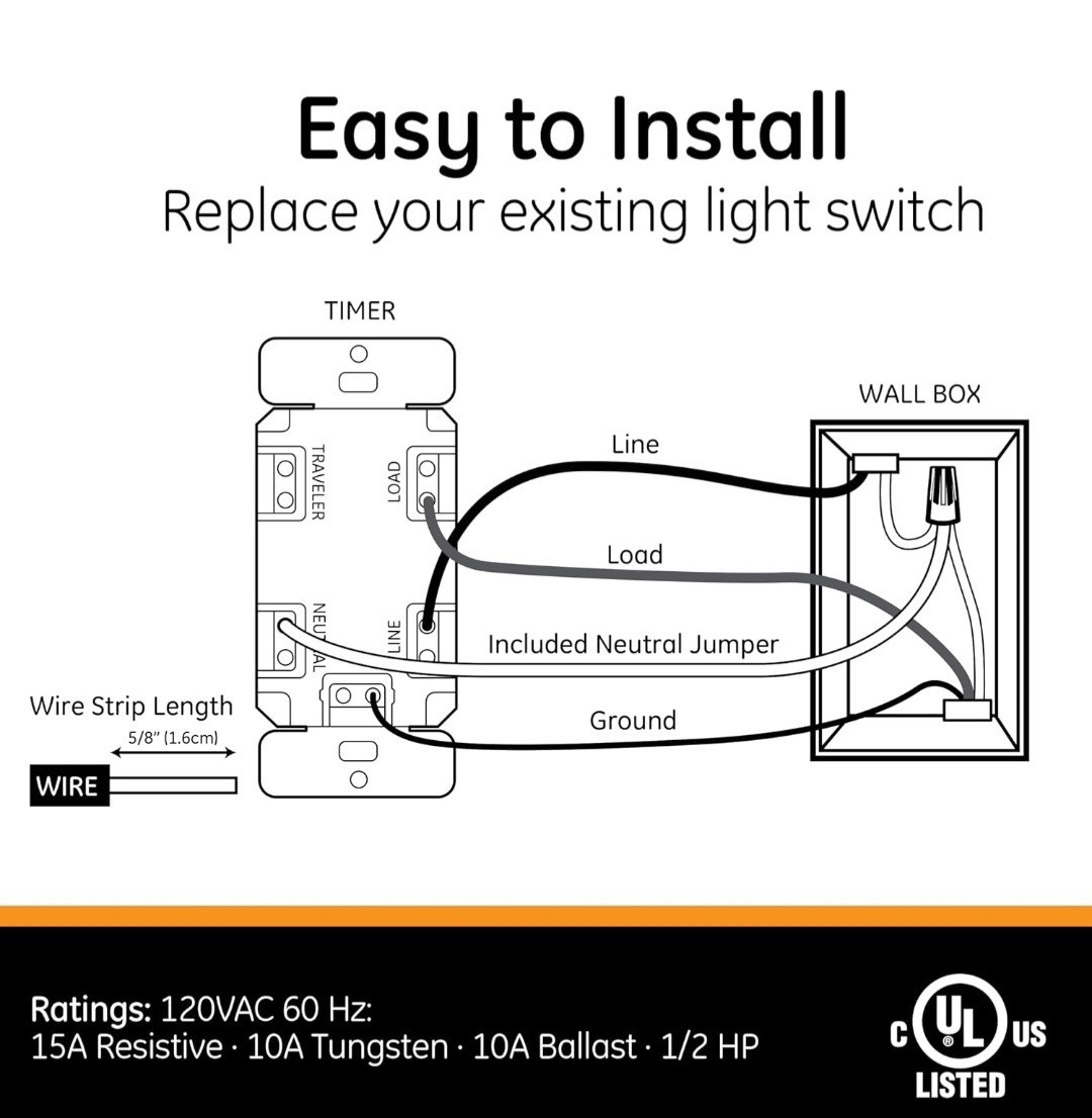 GE Sunsmart Digital In-Wall Timer - Daily ON/OFF Times, Programmable Settings
