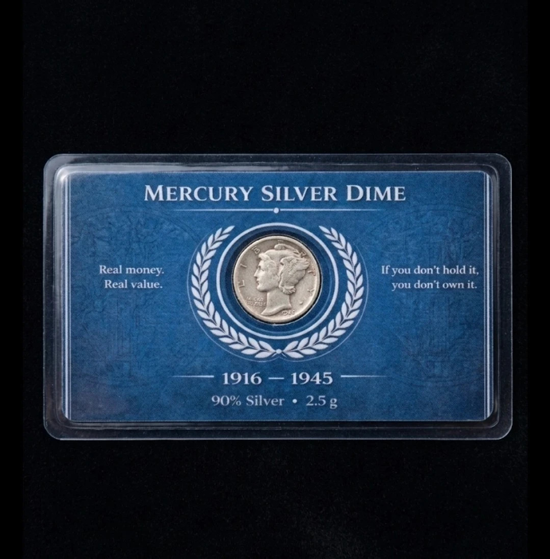 Genuine Mercury Silver Dime 90% Silver Coin in Laminated Display Card