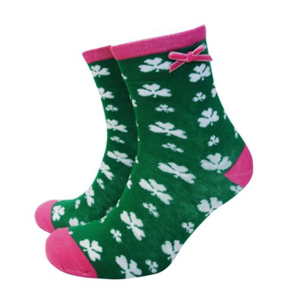 Green/Pink Ladies Bow Shamrock Socks