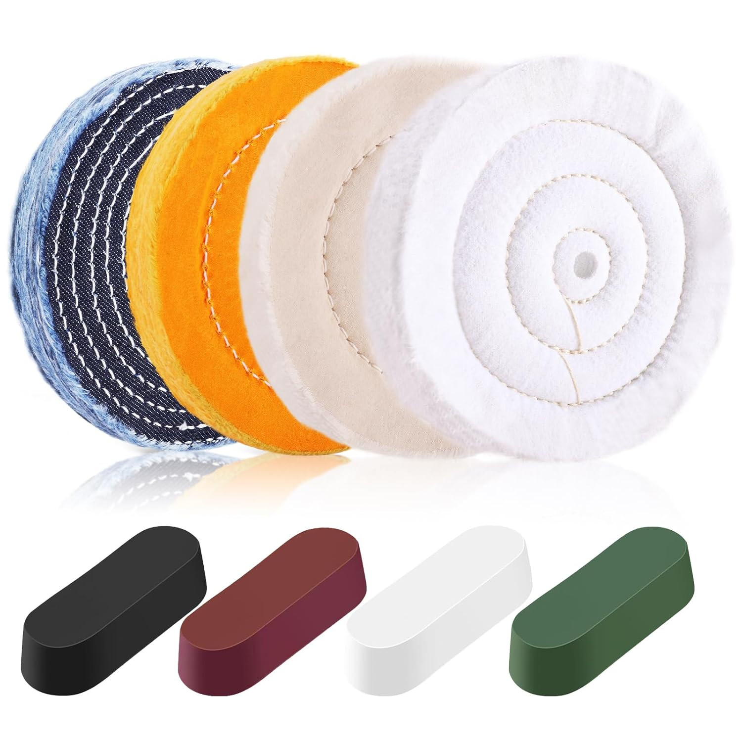 8PCS 6 Inch Buffing & Polishing Wheel Kit for Bench Grinder, 1/2" Arbor Hole, De