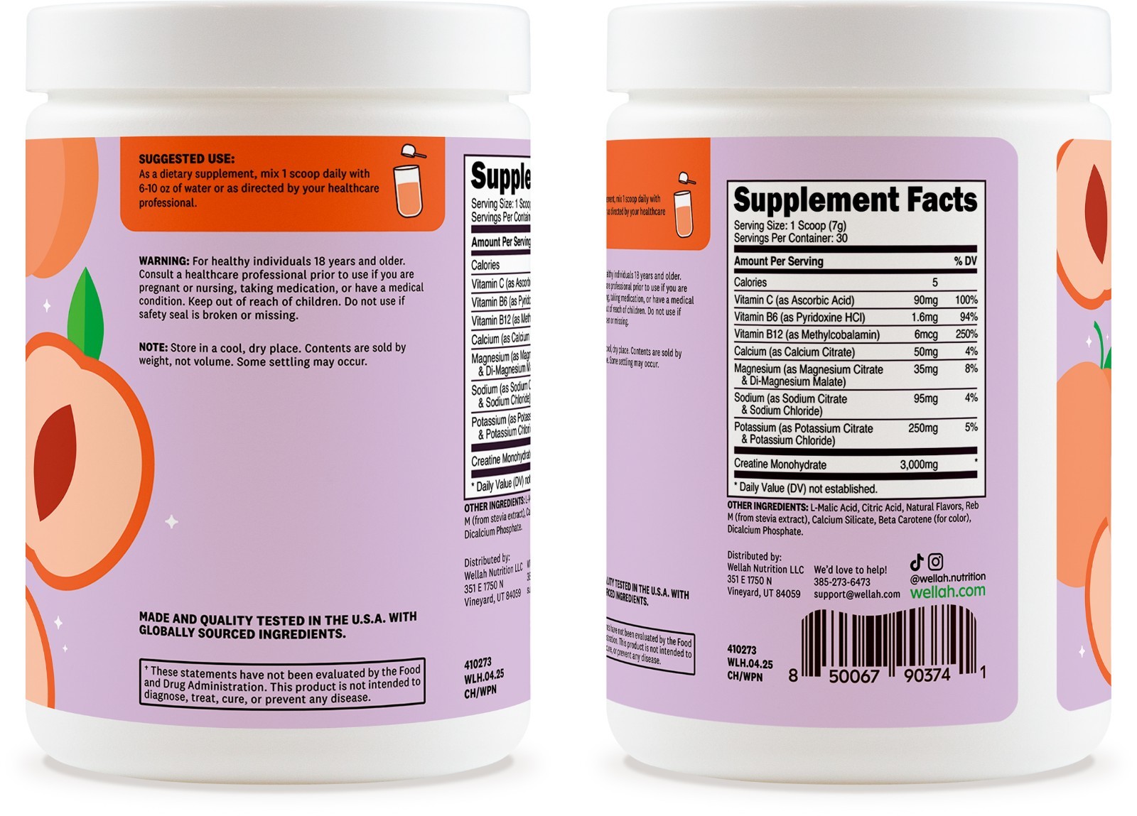 Wellah Creatine + Hydration Powder (White Peach Nectarine) 30 Servings