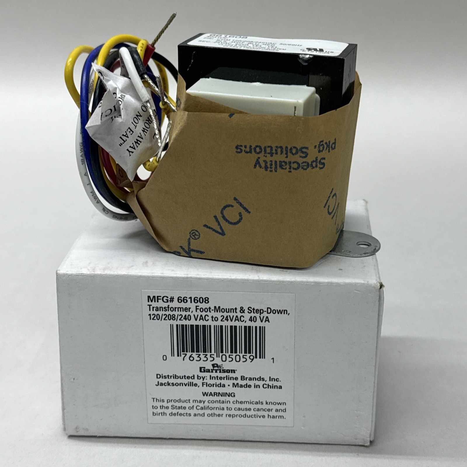 Garrison TRANSFORMER 208V 40VA MFG # 661608 Class 2 Transformer FOOT-MOUNT