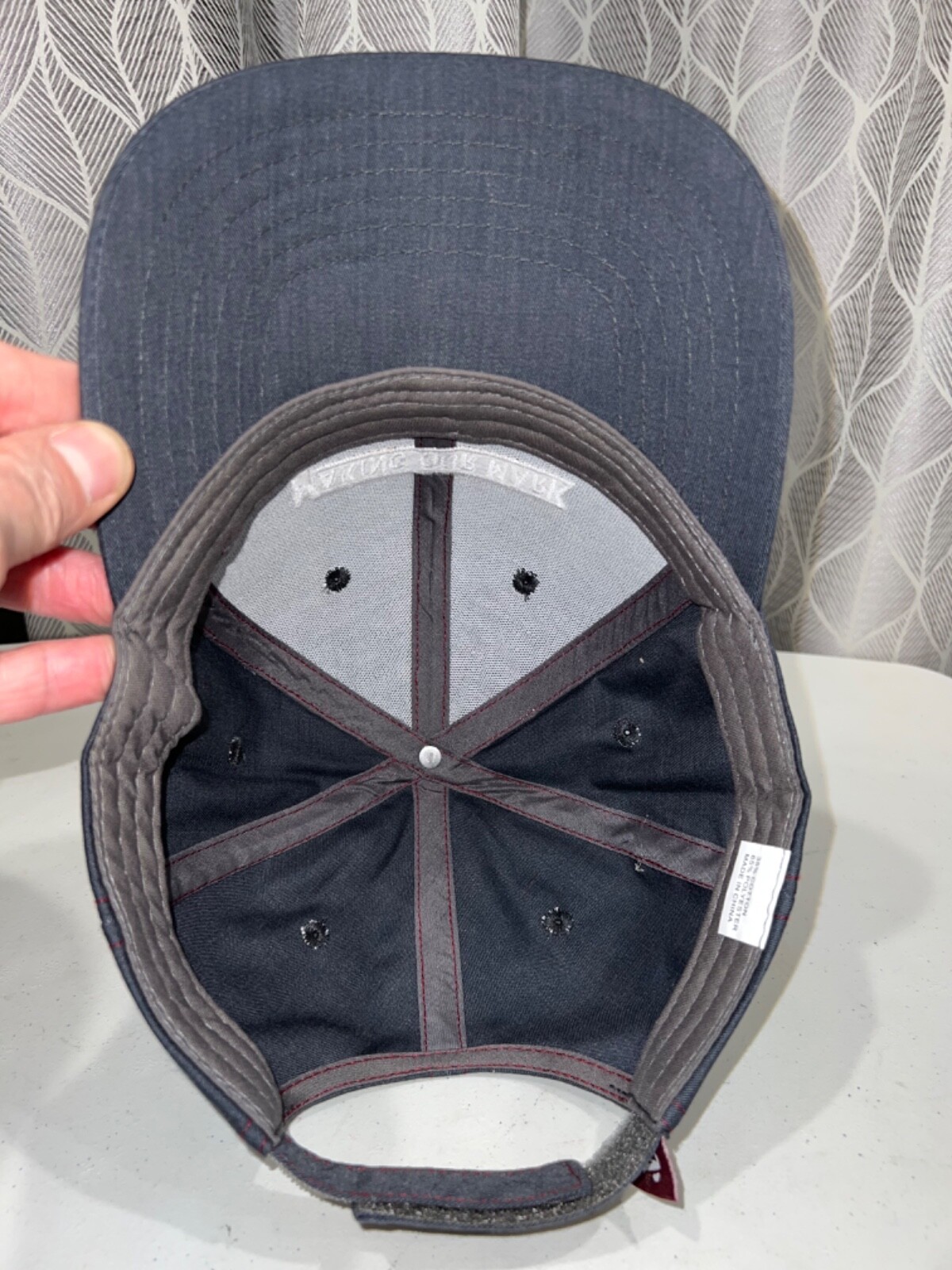 Making Our Mark White Embroidered Gray Cotton Hat Cap Hook Loop Adj EUC