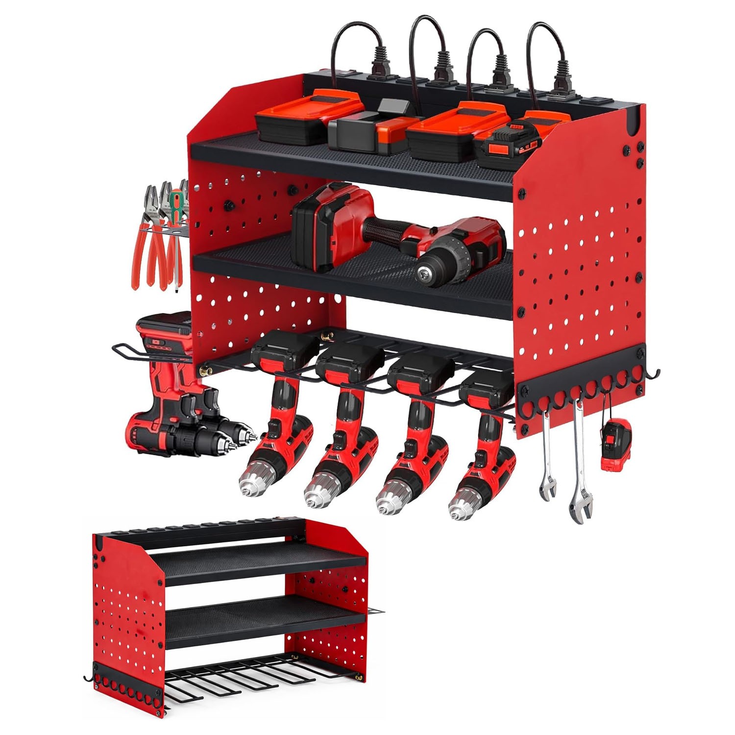 3 Layer Power Tool Organizer Wall Mount, Cordless 4 Drills Hanger Storage Rack