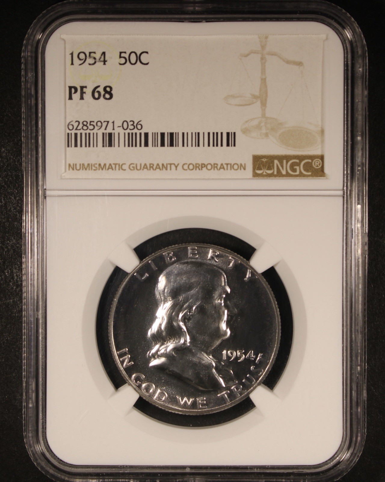 1954 Franklin Half Dollar - 50c NGC PR68 - Reflective Surfaces!