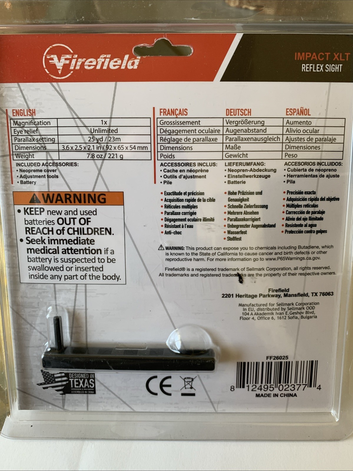 Firefield Impact XLT Reflex Sight, Black, Quick Release Mount, Red- 4 Reticle O