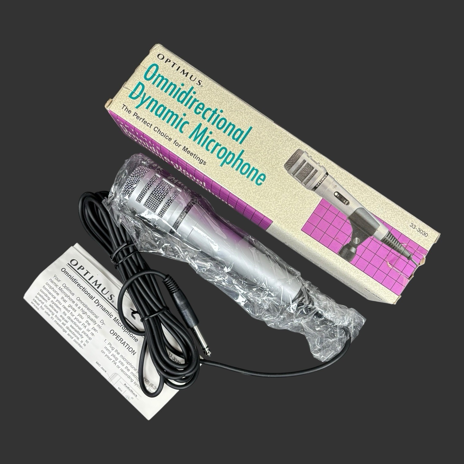 Vtg RadioShack Optimus 33-3030 Omnidirectional Dynamic Cable Microphone Open Box
