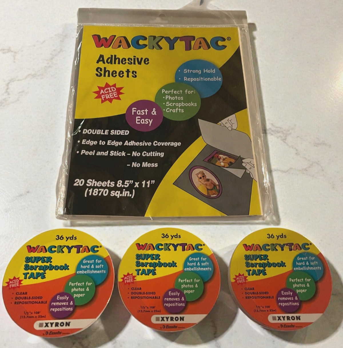 WackyTac Adhesive Sheets (20 Sheets) 8.5” X11” AND WackyTac Super Scrapbook Tape