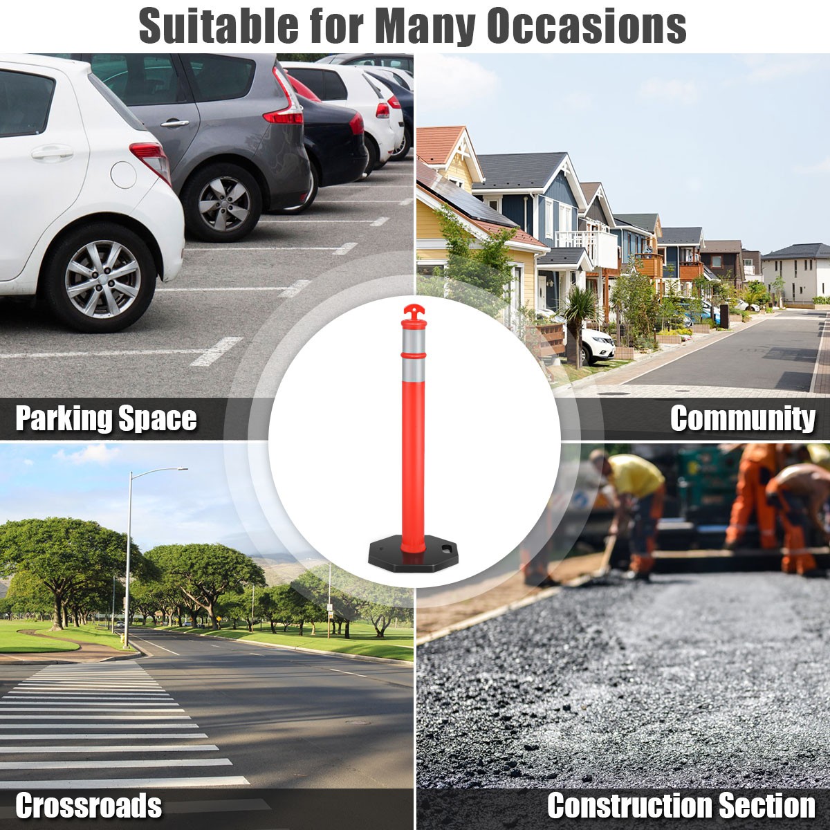 6 Pack 45" Orange Traffic Delineator Post Cone w/ Rubber Base & Reflective Bands