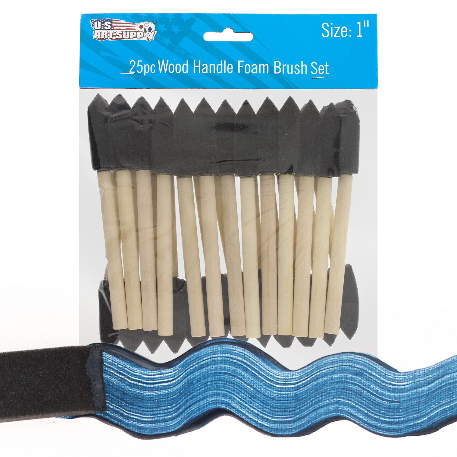 25 Pack - 1" Foam Sponge Paint Brush Set Wood Handle Craft Touch Up Stain
