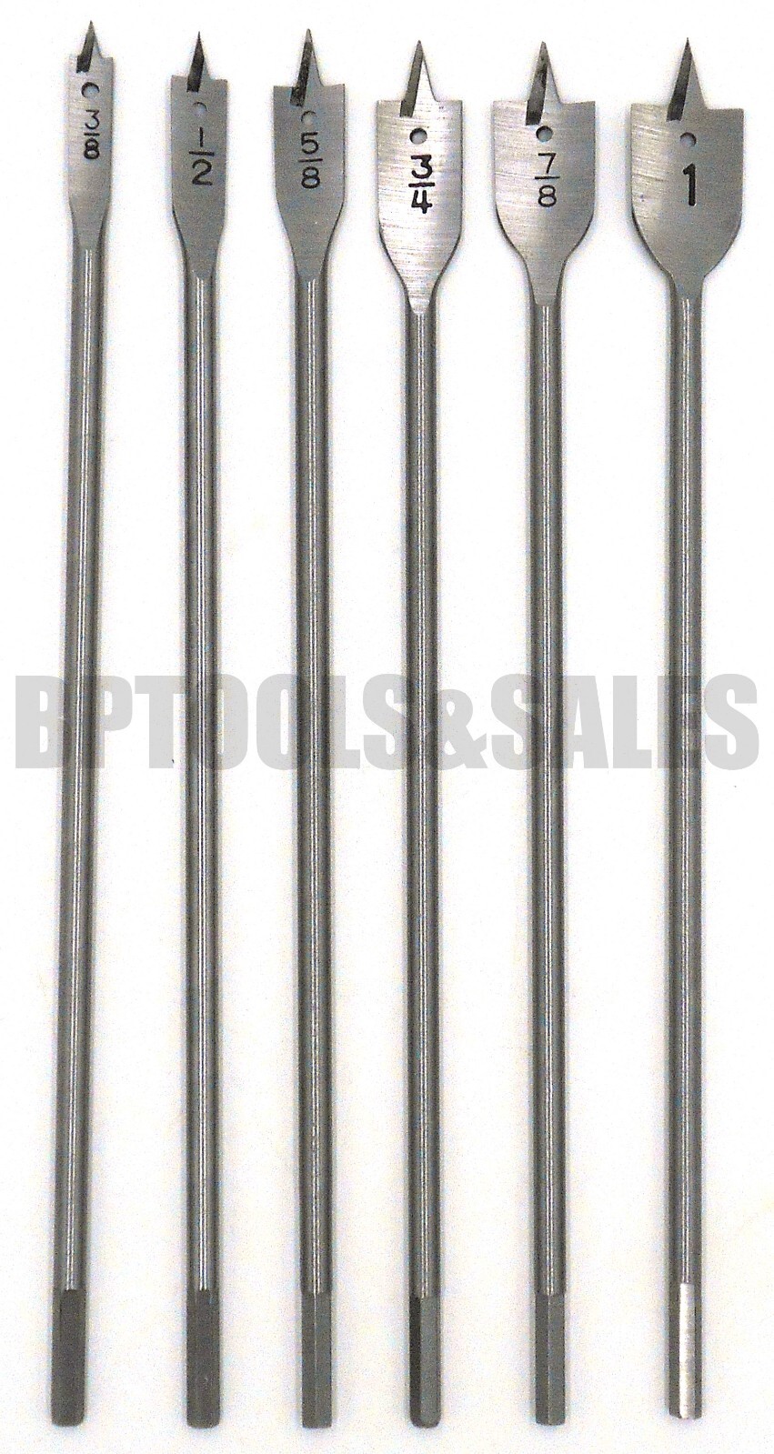 6pc 12" Spade Drill Bit Set Paddle Wood Boring Flat Woodworking 3/8" to 1"