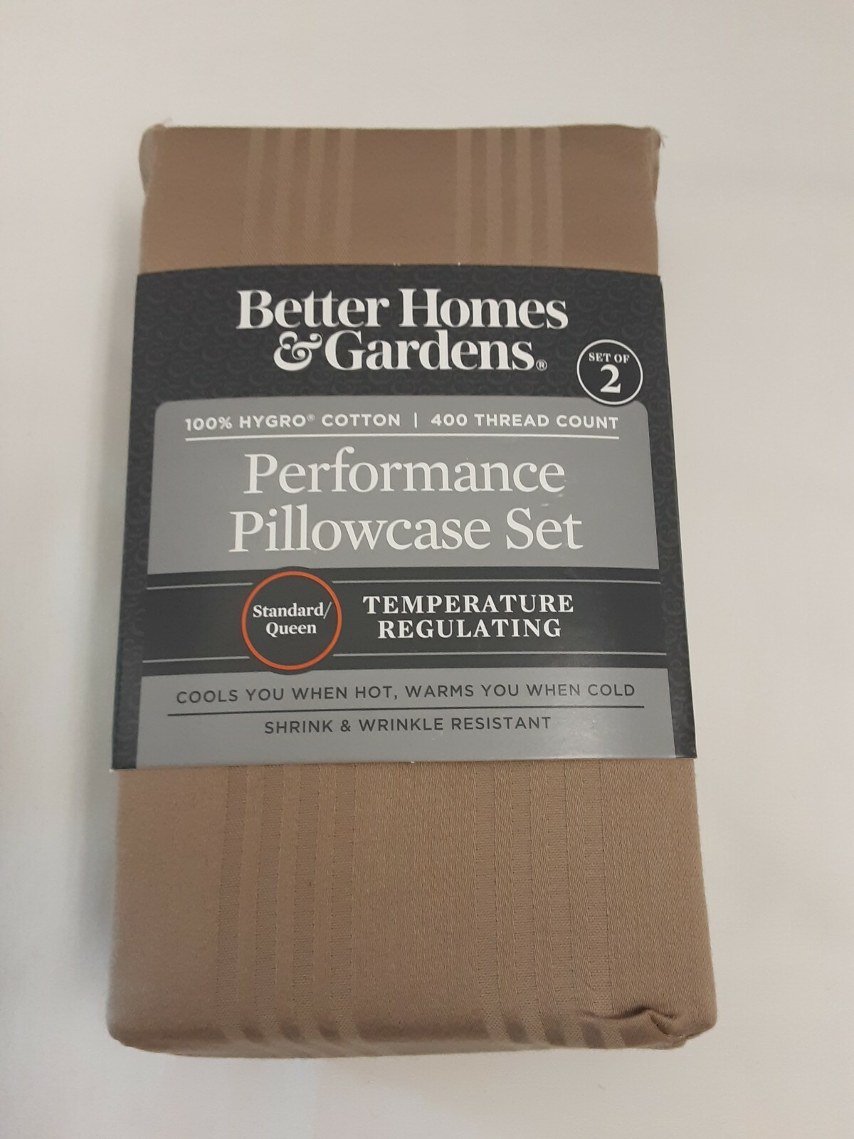 Better Homes & Gardens Performance Pillowcase Set Khaki Size S/Q (20 X 32) BNWT!