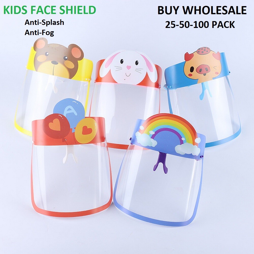 25-50-100-PACK Wholesale Kids Children Anti-Fog Safety Glasses Face Mask Shield