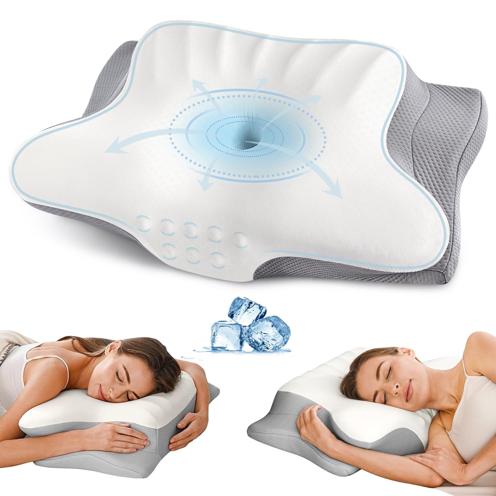 Orthopedic Cervical Pillow, Memory Foam Contour For Pain Relief, Grey