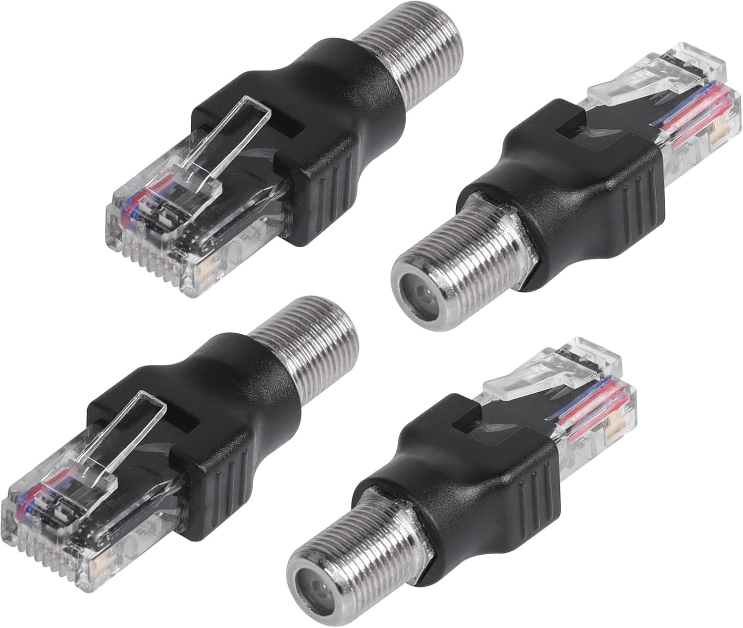 CERRXIAN 4PCS RF to RJ45 Coaxial Converter Female Male Coax Black