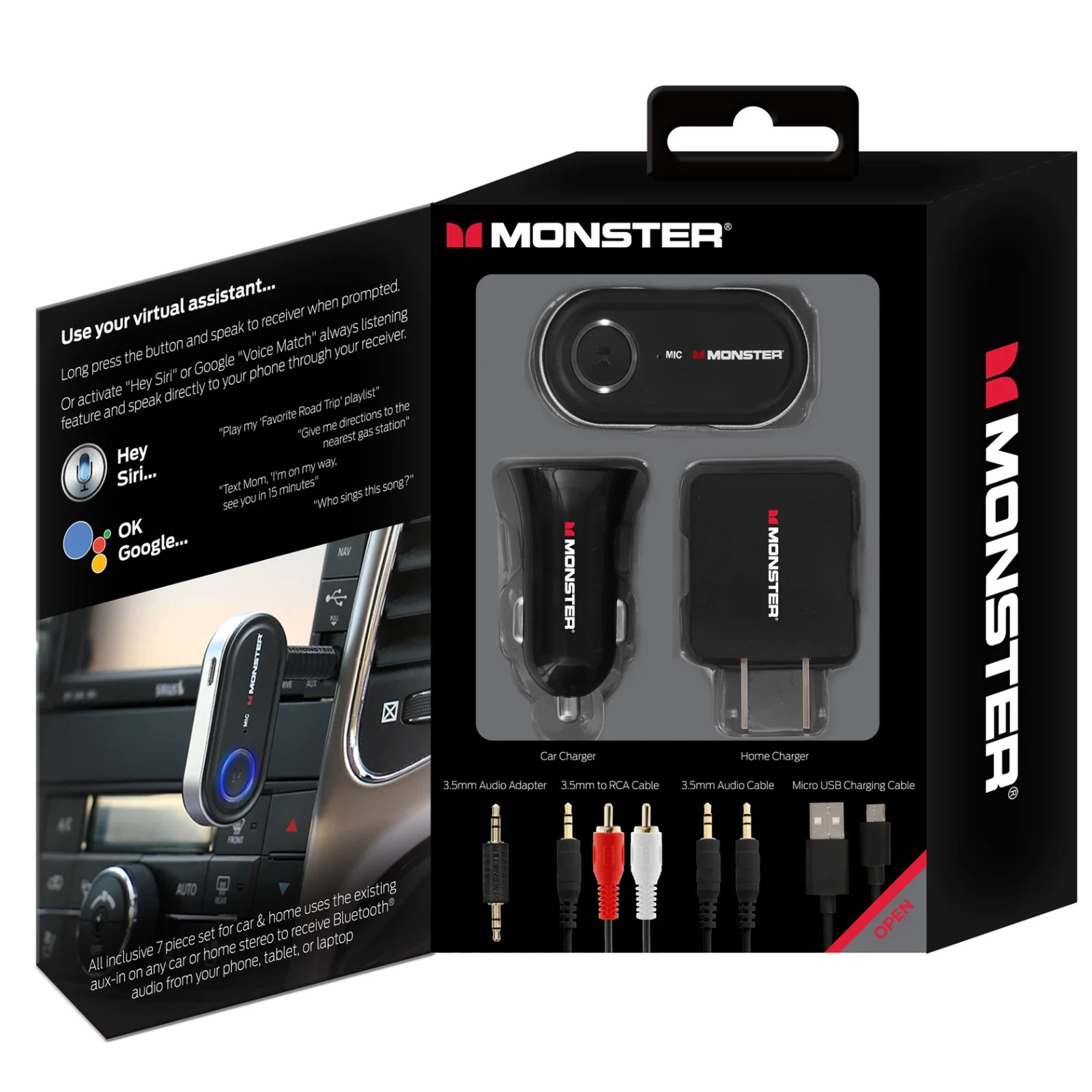 Monster 7-Piece Bluetooth Audio Receiver Kit Car Home Use