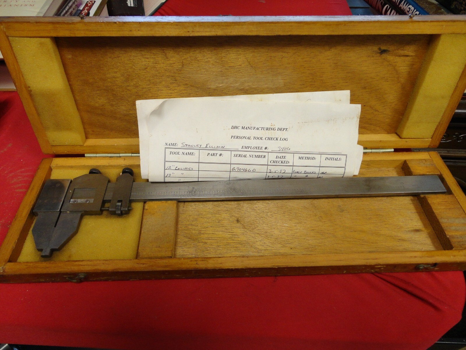 L. C. RENICK USA 13" VERNIER OUTSIDE CALIPER STAINLESS  300 IN Wooden Case T 21