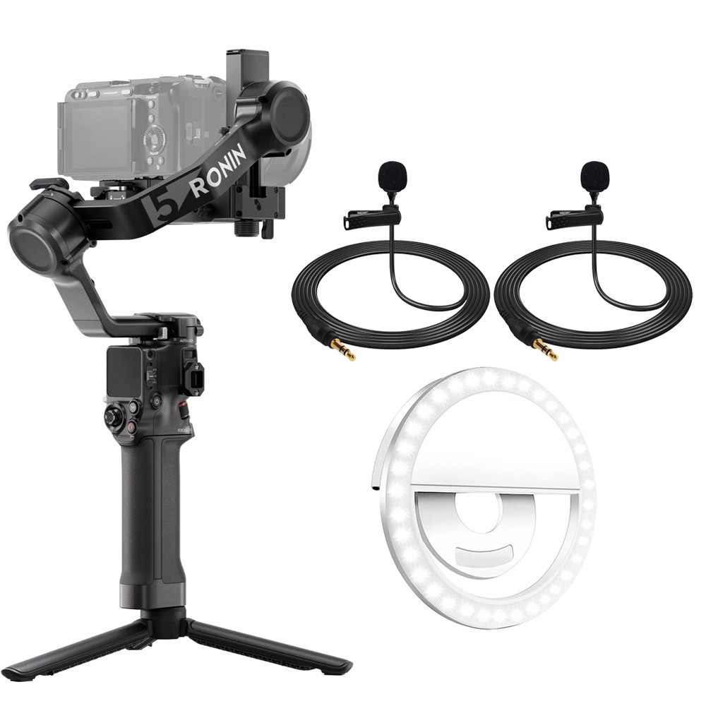 DJI RS 5 Camera Stabilizer + 2x Clip-On Mini Lapel Mic + Smartphone Ring Light