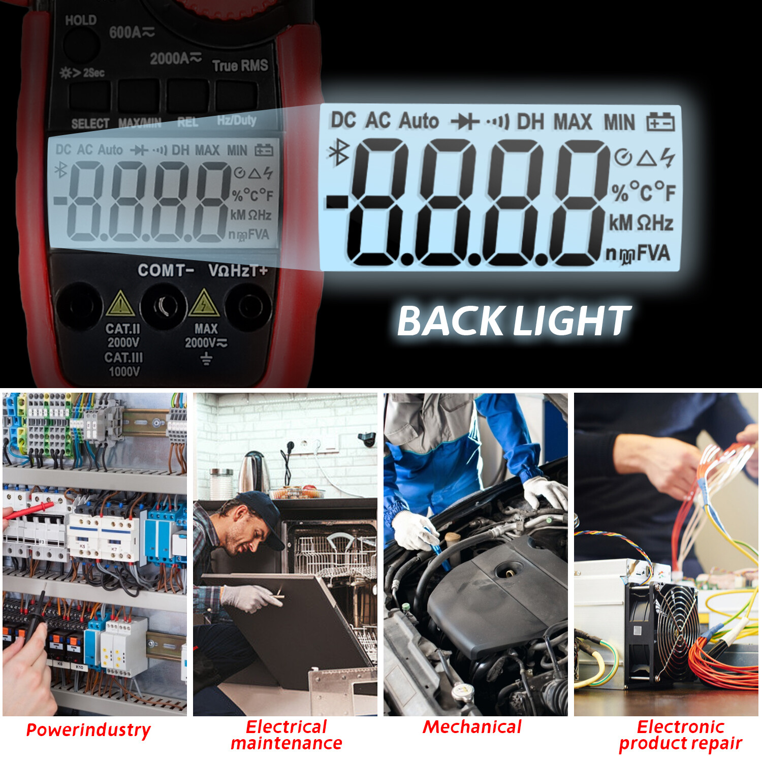 Clamp Meter Multimeter True RMS 2000A 2000V 60MΩ 6000C NCV Bluetooth APP