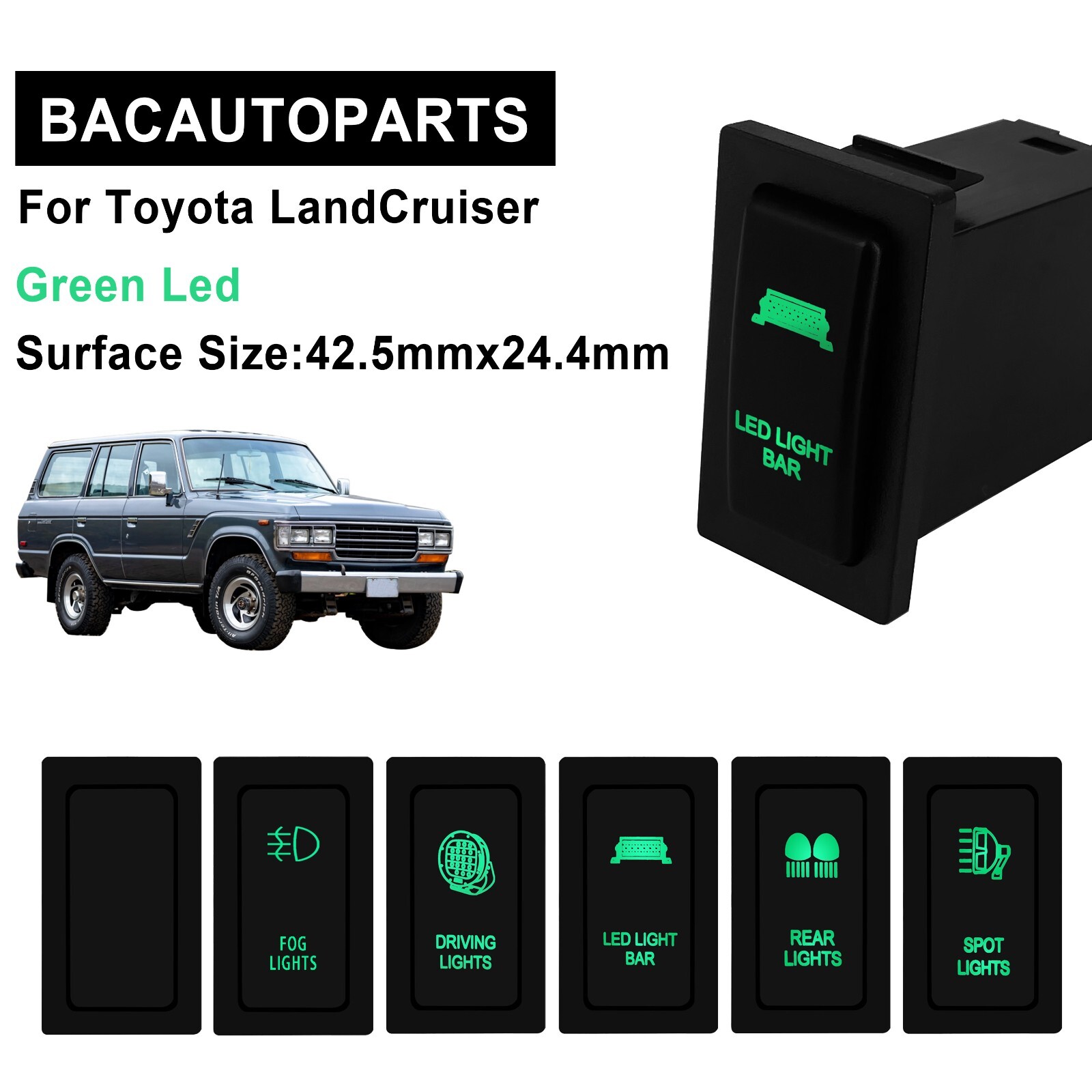 Push Button Switch Green Led 12V ON For Toyota Prado 95 LandCruiser 80 79 Series