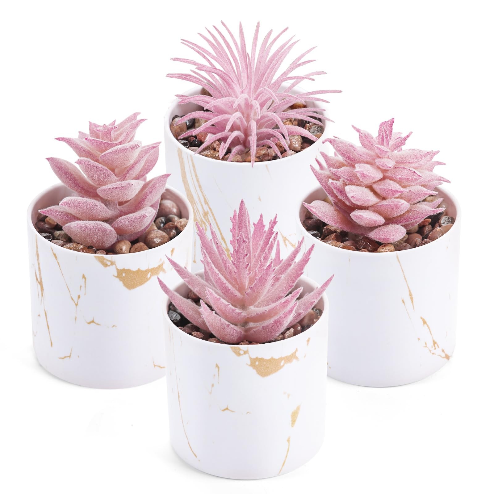 Der Rose 4 Packs Fake Succulents Plants Artificial Indoor for Pink Room Bathroom