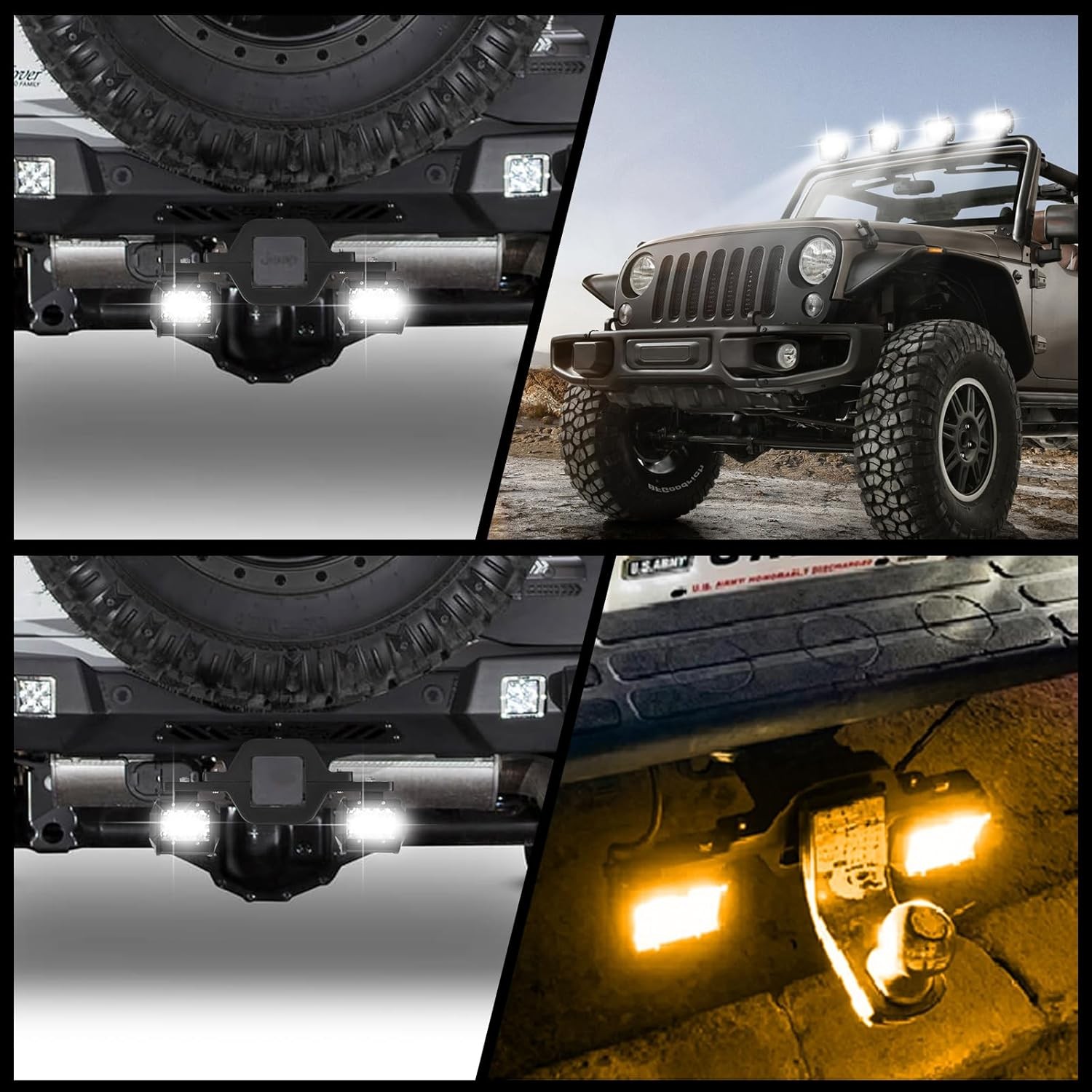 Trailer Tow Hitch Mounting Bracket + 4" inch LED Work Light Backup Reverse Truck