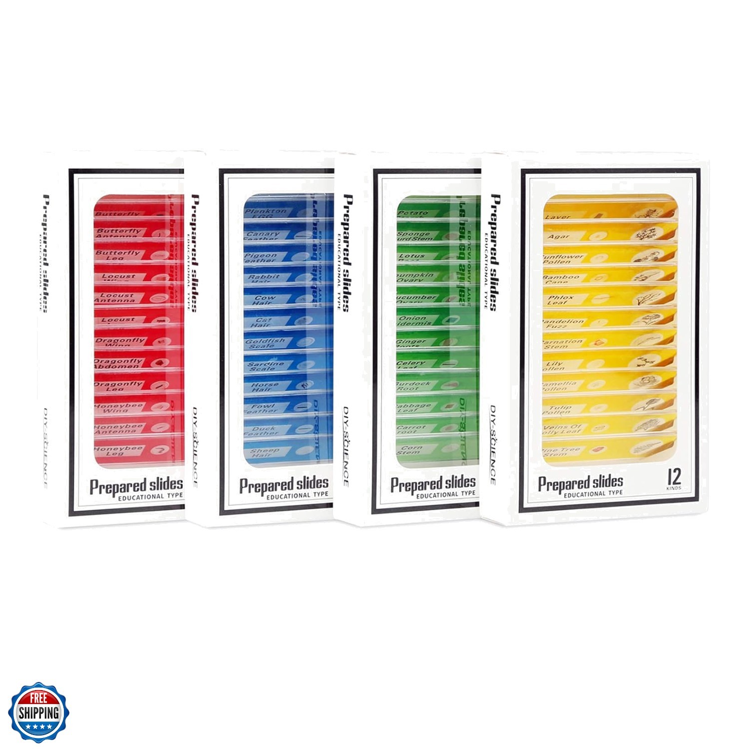 48 Prepared Microscope Slides Set of Animals Insects Plants Flowers, Biologic...