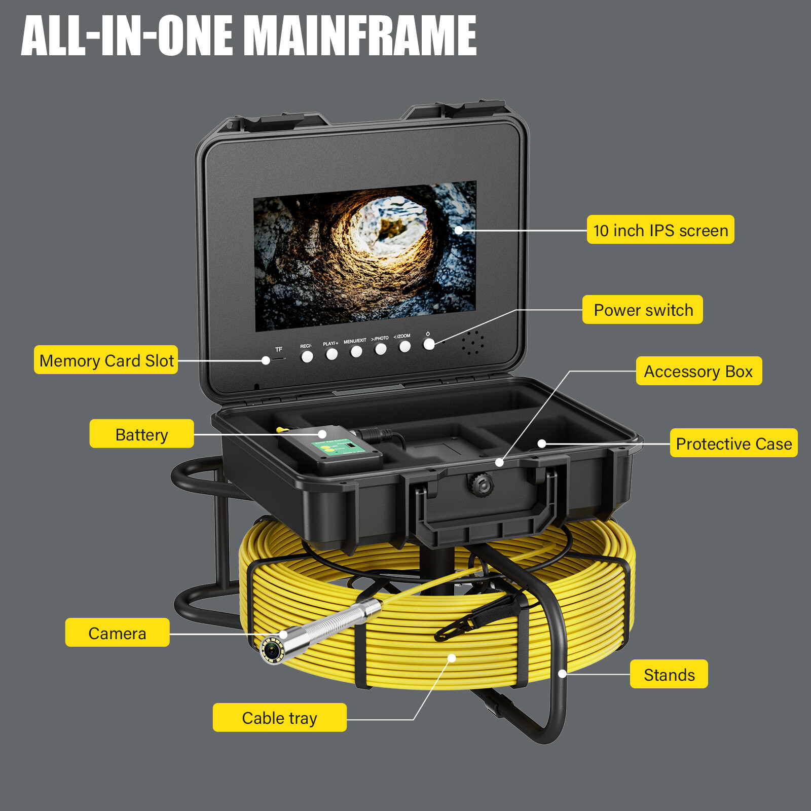 10" Pipe Inspection Camera w/ 512hz Meter Counter Sewer Camera Self Leveling 30M