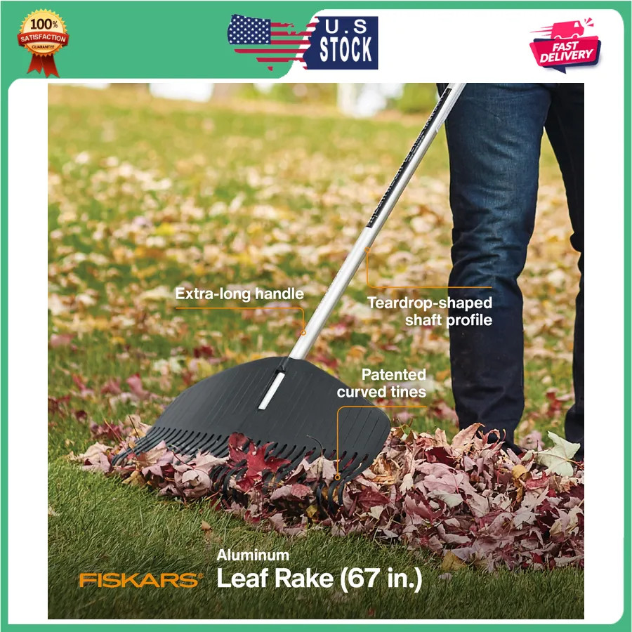 Fiskars Poly Leaf Rake 67 Inch Durable Garden Lawn Tool