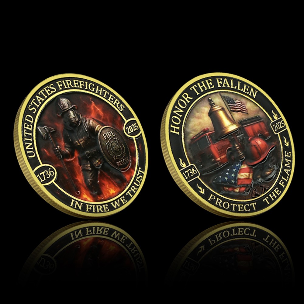 US Firefighters Memorial Coin In Fire We Trust Honor the Fallen Challenge Coin