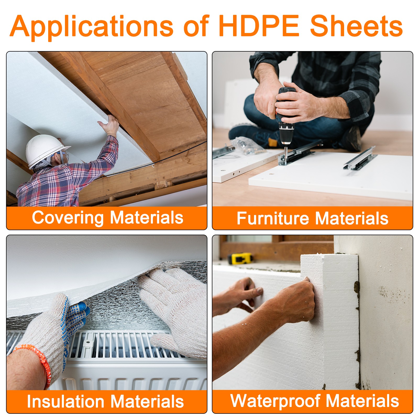 HDPE Plastic Sheet 3/4" Thick, 6.5" x 6.5" Polyethylene Plastic Blocks, White