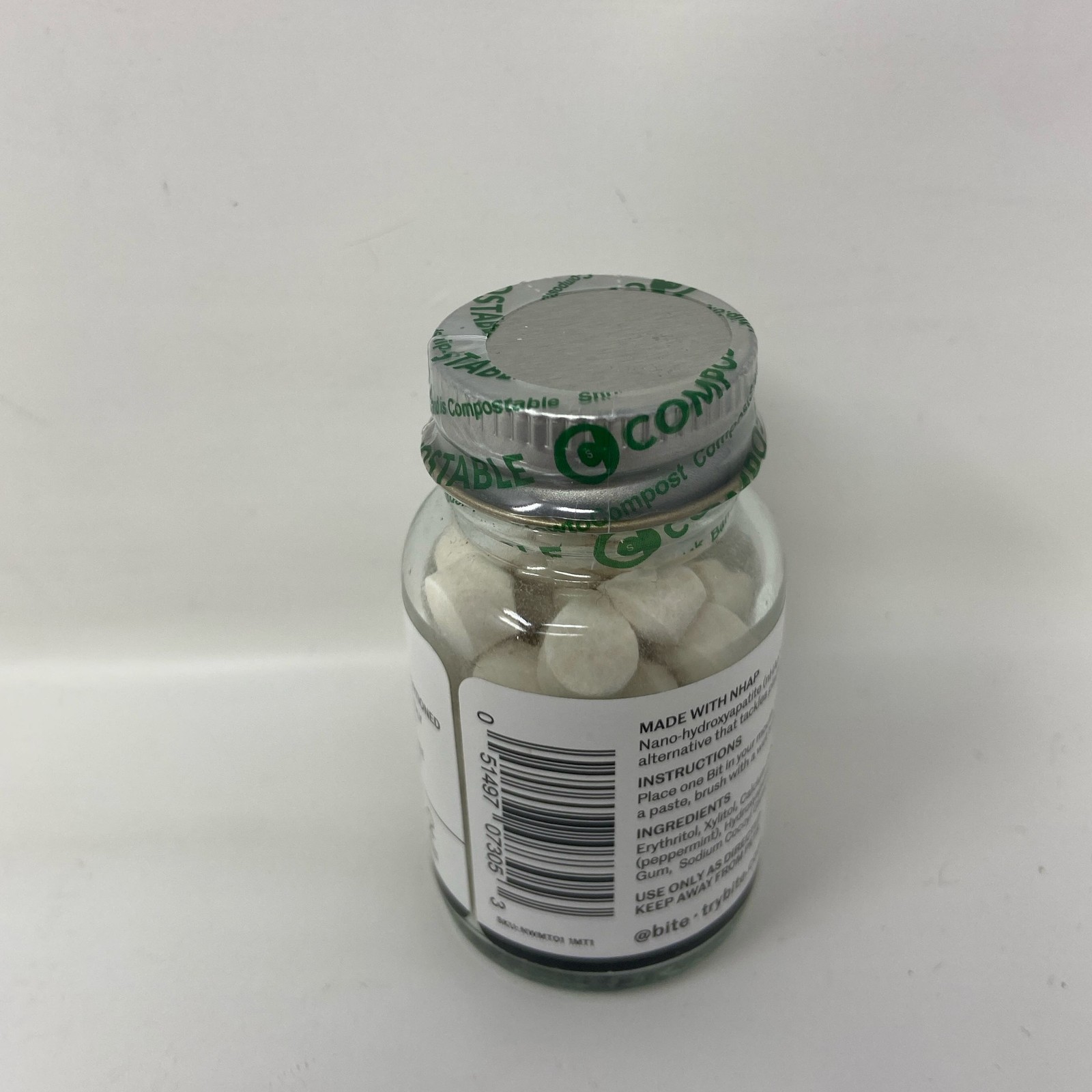 Bite Toothpaste Bits Natural Peppermint 62ct (1oz) Glass Jar