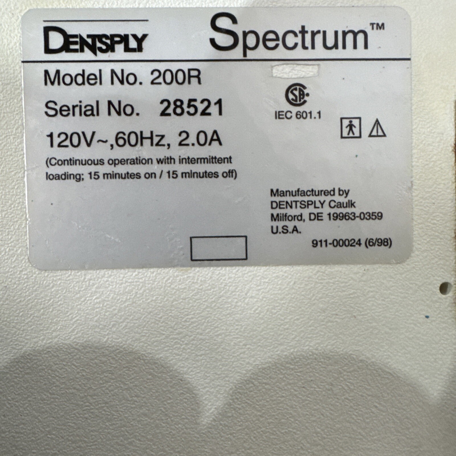 Dentsply Spectrum composite Curing Light Model 200R