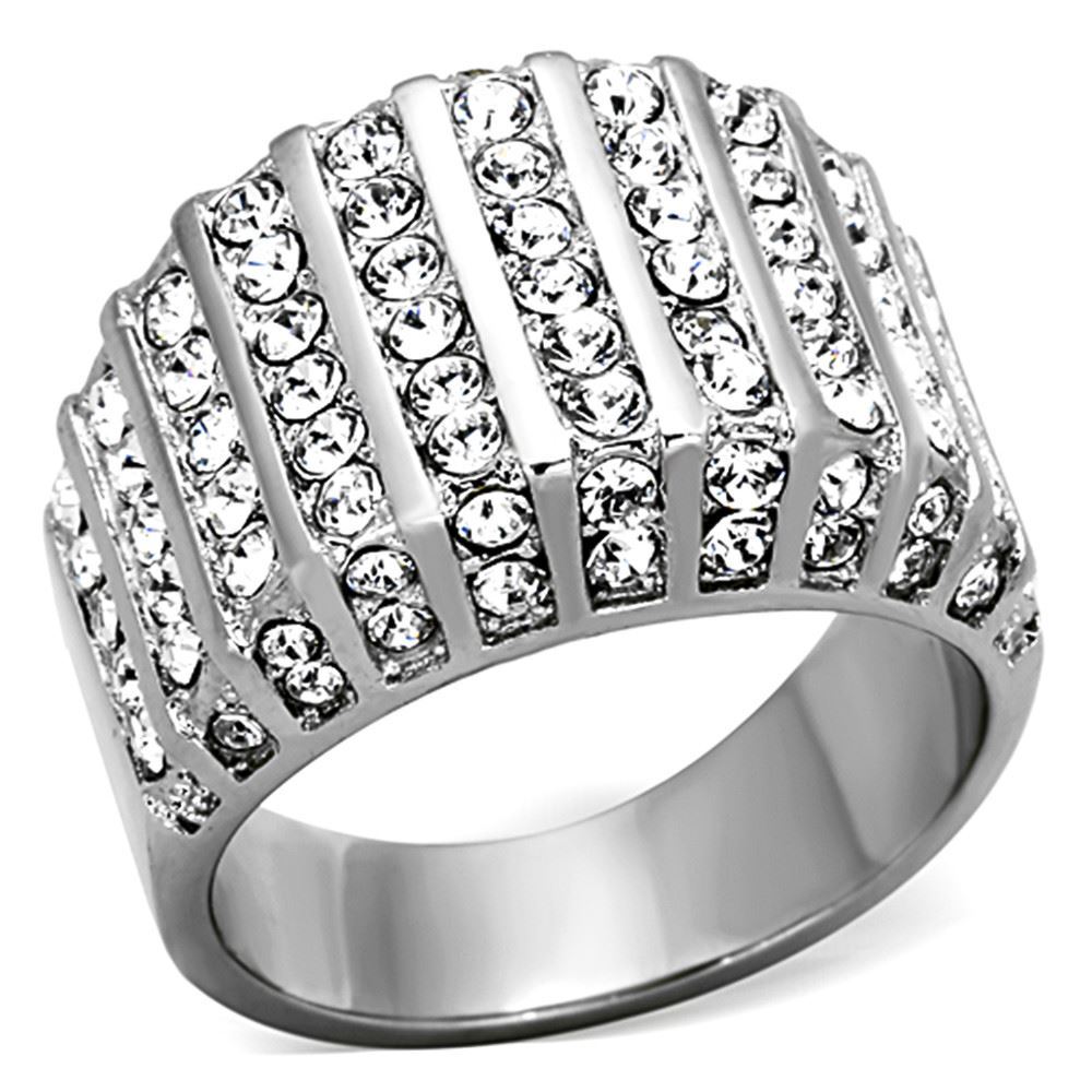 2.75Ct Round Cut Crystal Stainless Steel Wide Band Fashion Ring Womens Size 5-10