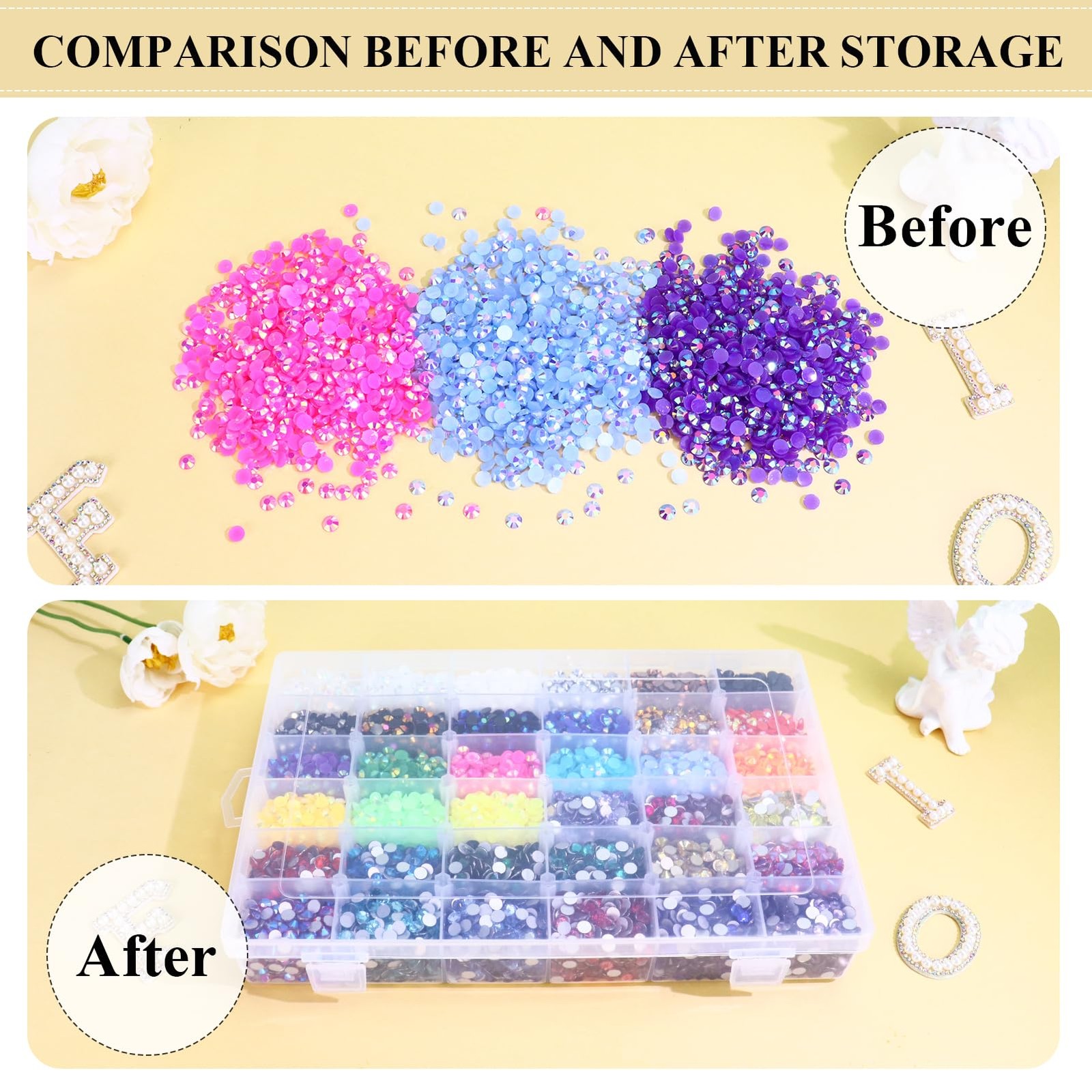 1 Pack 36 Grids Plastic Organizer Container with Adjustable Dividers, Large C...